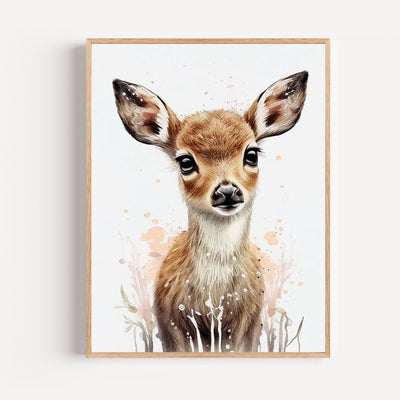 Pastel Deer Nursery Poster – Soft Woodland Wall Art for a Baby Girl's Room