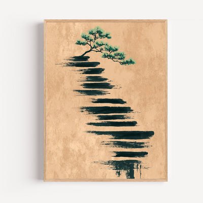 Japanisches Bonsai-Poster – Zen-Baum in Tuschestrichen