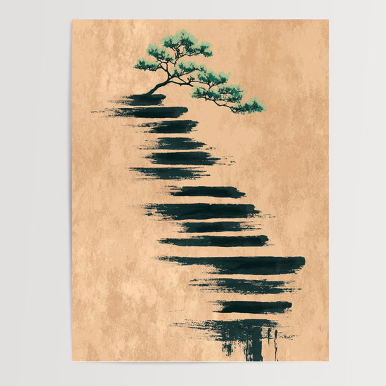 Poster Bonsaï japonais - L'arbre zen aux traits d'encre — Vierge - poster-presentation-produit