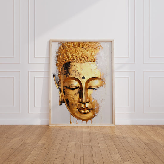 Poster Bouddha doré - Visage serein de l'éveil — Vierge - living-room