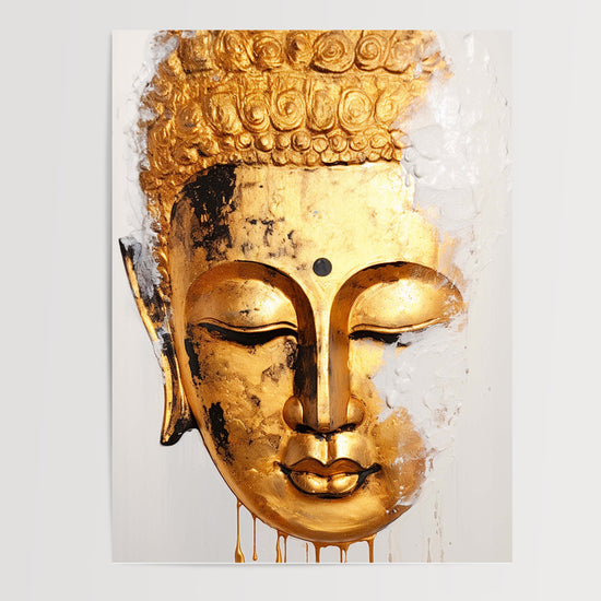 Poster Bouddha doré - Visage serein de l'éveil — Vierge - poster-presentation-produit