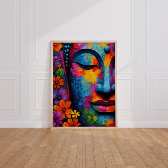 Poster Bouddha fleuri - La sérénité qui éclate de couleurs — Vierge - living-room