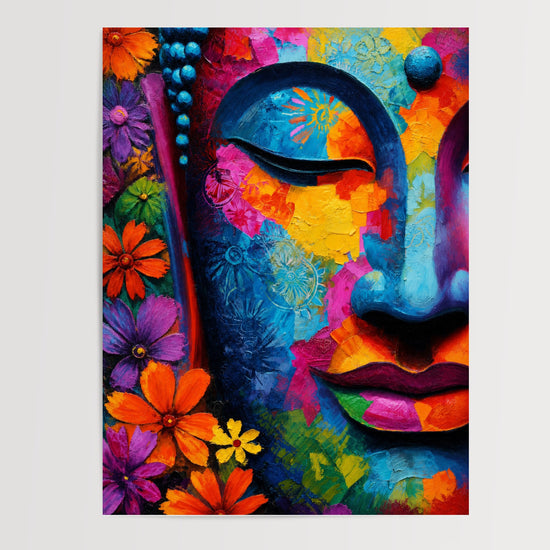 Poster Bouddha fleuri - La sérénité qui éclate de couleurs — Vierge - poster-presentation-produit