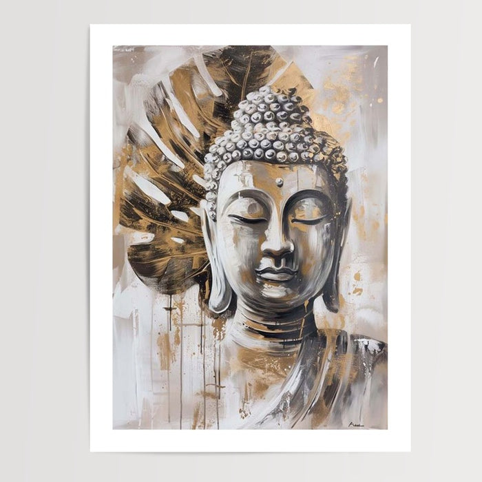 Poster Bouddha - Le calme d'un visage en pleine méditation — Vierge - poster-presentation-produit — passe-partout blanc