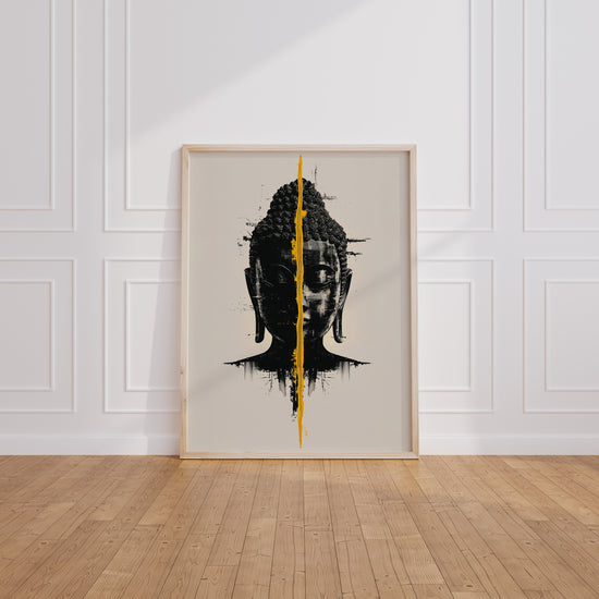 Poster Bouddha noir et jaune - L'éclat qui traverse le silence — Vierge - living-room