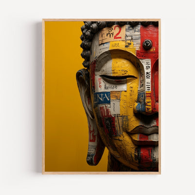 Poster Bouddha street art - Collages urbains et couleurs qui vibrent