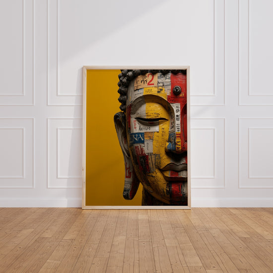 Poster Bouddha street art - Collages urbains et couleurs qui vibrent — Vierge - living-room