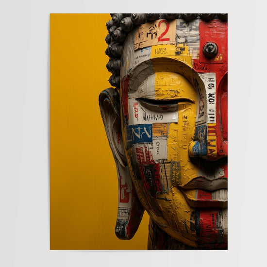 Poster Bouddha street art - Collages urbains et couleurs qui vibrent — Vierge - poster-presentation-produit
