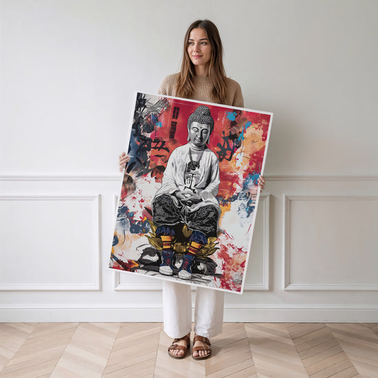 Poster Bouddha street art - Sérénité et énergie urbaine — Vierge - poster-femme-debout