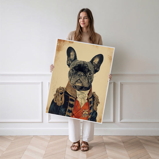 Poster Bouledogue français - Un chien d'apparat plein d'humour — Vierge - poster-femme-debout