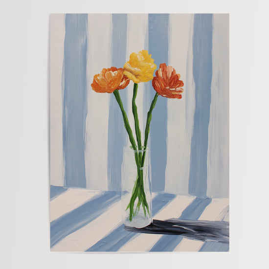 Poster Bouquet fleuri - Fleurs solaires sur rayures bleu ciel — Vierge - poster-presentation-produit