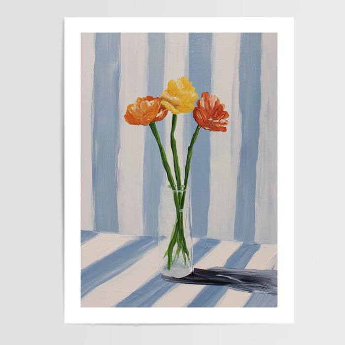 Poster Bouquet fleuri - Fleurs solaires sur rayures bleu ciel — Vierge - poster-presentation-produit — passe-partout blanc
