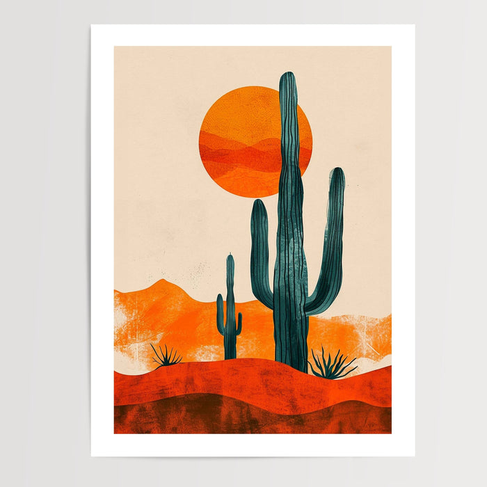 Poster Cactus saguaro - Évasion désertique au soleil couchant — Vierge - poster-presentation-produit — passe-partout blanc