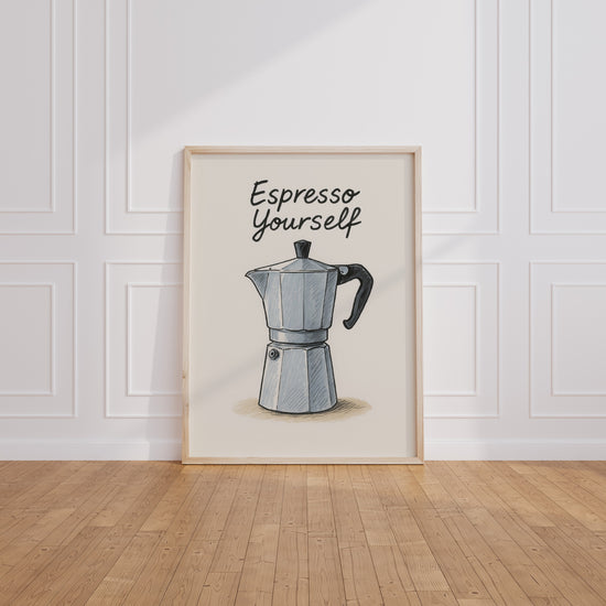 Poster Cafetière italienne - Clin d'œil café rétro et plein d'humour — Vierge - living-room
