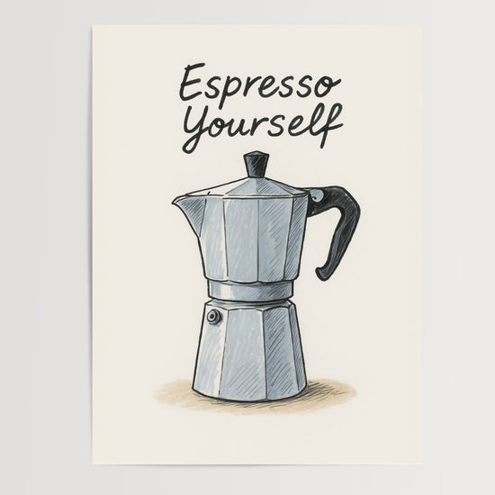 Poster Cafetière italienne - Clin d'œil café rétro et plein d'humour — Vierge - poster-presentation-produit