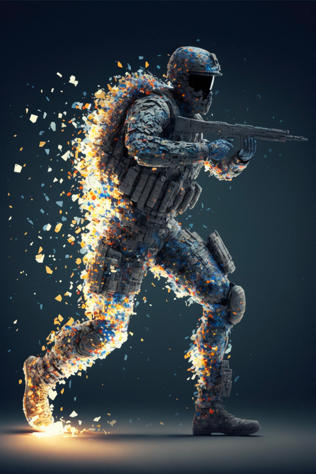 Poster Call of Duty Soldat Voxel - Surgi d'un portail de lumière