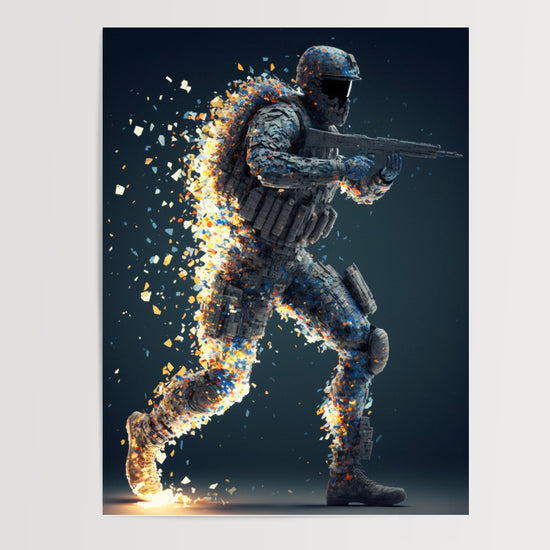Poster Call of Duty Soldat Voxel - Surgi d'un portail de lumière — Vierge - poster-presentation-produit