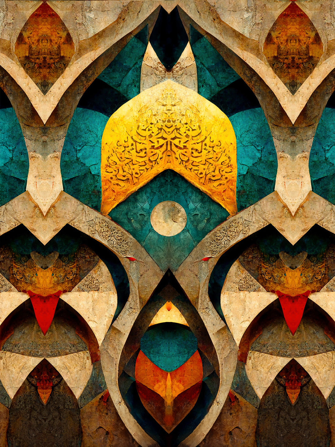 Poster Calligraphie arabe - Lune et dôme doré d'une nuit sacrée