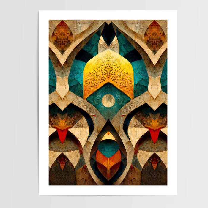 Poster Calligraphie arabe - Lune et dôme doré d'une nuit sacrée — Vierge - poster-presentation-produit — passe-partout blanc
