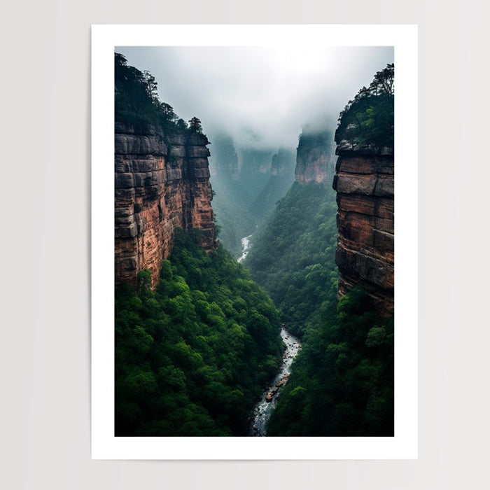 Poster Canyon mystique - Brume douce et sérénité d'altitude — Vierge - poster-presentation-produit — passe-partout blanc