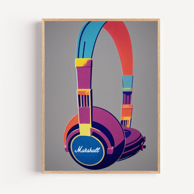 Póster Auriculares Marshall - arte pop de colores vibrantes