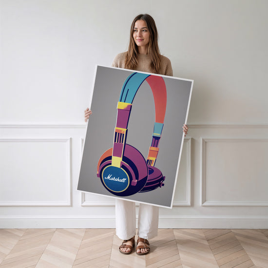 Poster Casque Marshall - Pop art musical aux couleurs vibrantes — Vierge - poster-femme-debout