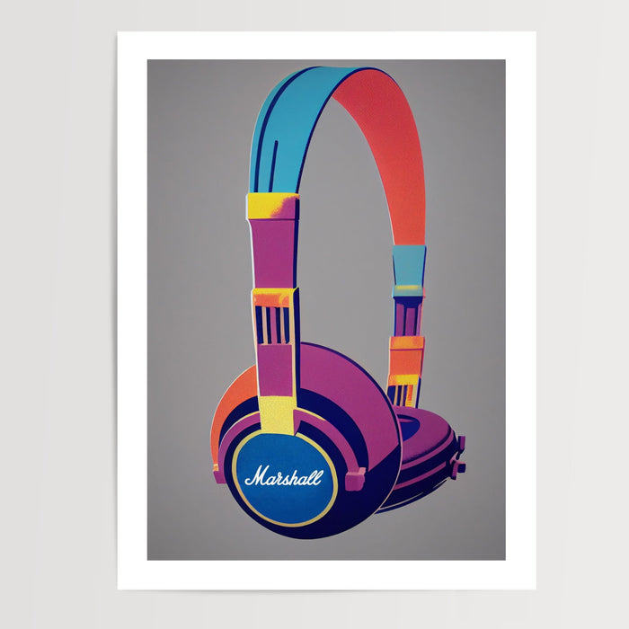 Poster Casque Marshall - Pop art musical aux couleurs vibrantes — Vierge - poster-presentation-produit — passe-partout blanc
