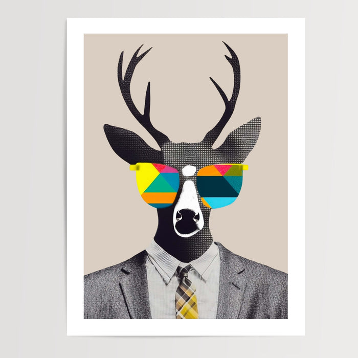 Poster Cerf pop art - Lunettes fantaisie et allure décalée — Vierge - poster-presentation-produit — passe-partout blanc