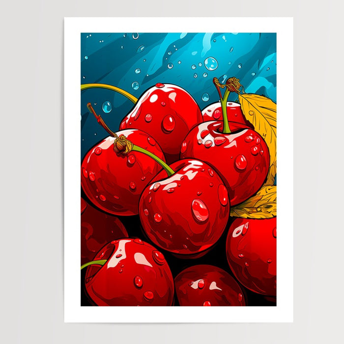 Poster Cerises - Éclat pop art pour une cuisine gourmande — Vierge - poster-presentation-produit — passe-partout blanc