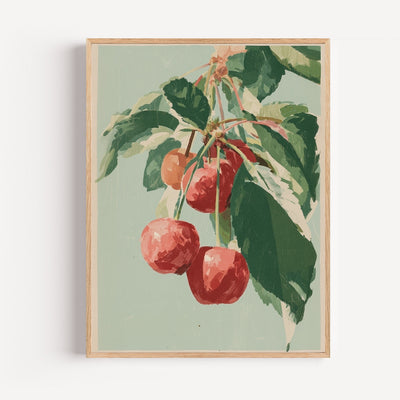 Keukenposter kersenboom – tak met rode kersen voor vintage keuken
