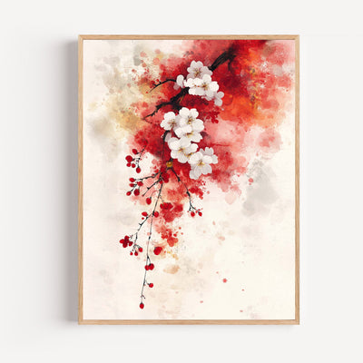 Poster Cerisier en fleurs - Aquarelle délicate d'un printemps japonais
