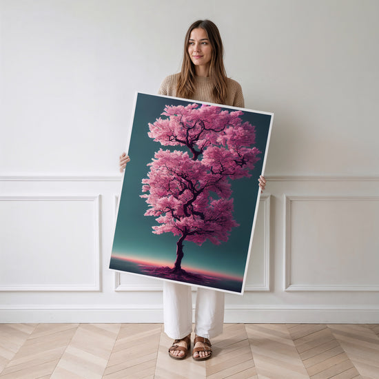Poster Cerisier japonais - Délicatesse rose d'une floraison fugace — Vierge - poster-femme-debout