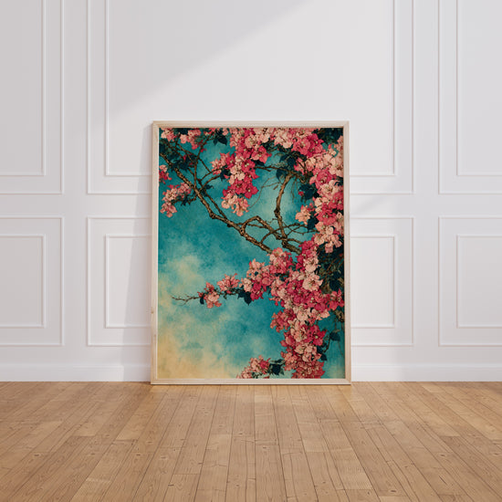 Poster Cerisier japonais - Floraison rose et fuchsia sur ciel azur — Vierge - living-room