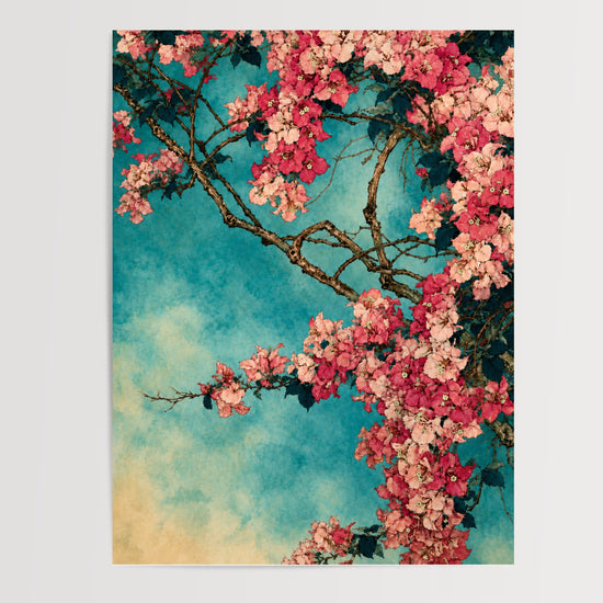 Poster Cerisier japonais - Floraison rose et fuchsia sur ciel azur — Vierge - poster-presentation-produit