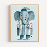 Poster chambre enfant éléphant en pyjama - Tendresse apaisante bleu canard