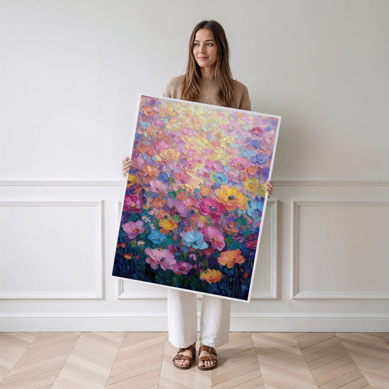 Poster Champ de fleurs - Un jardin d'été aux mille couleurs — Vierge - poster-femme-debout