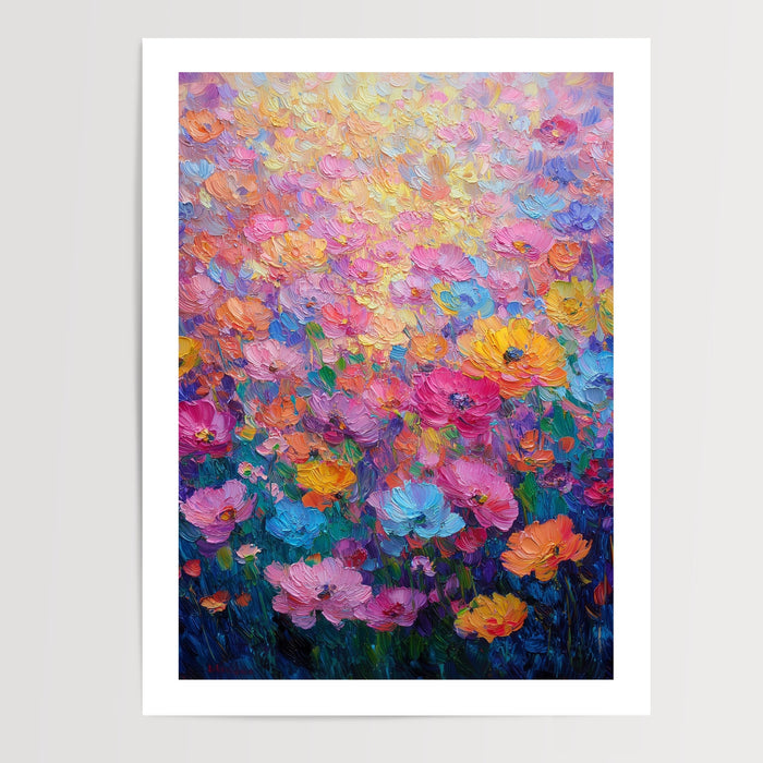 Poster Champ de fleurs - Un jardin d'été aux mille couleurs — Vierge - poster-presentation-produit — passe-partout blanc