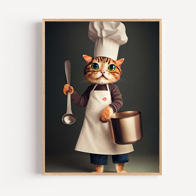 Póster Gato chef - Sonrisa gourmet en el corazón de la cocina