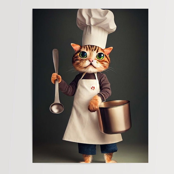 Poster Chat chef - Sourire gourmand au cœur de la cuisine — Vierge - poster-presentation-produit