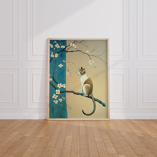 Poster Chat japonais - Douceur d'un cerisier en fleurs — Vierge - living-room