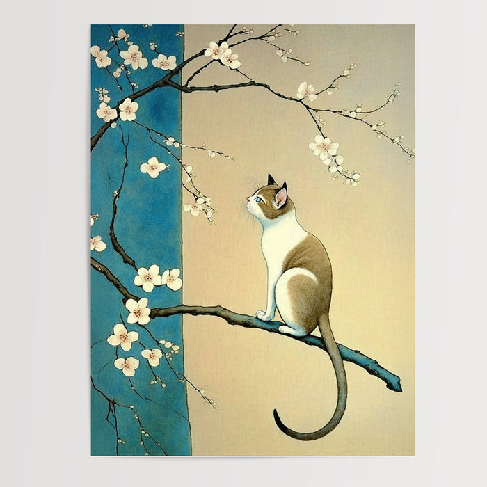 Poster Chat japonais - Douceur d'un cerisier en fleurs — Vierge - poster-presentation-produit