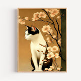 Poster Chat japonais - Douceur porte-bonheur sous les cerisiers