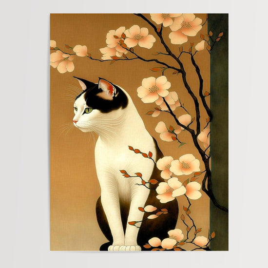 Poster Chat japonais - Douceur porte-bonheur sous les cerisiers — Vierge - poster-presentation-produit