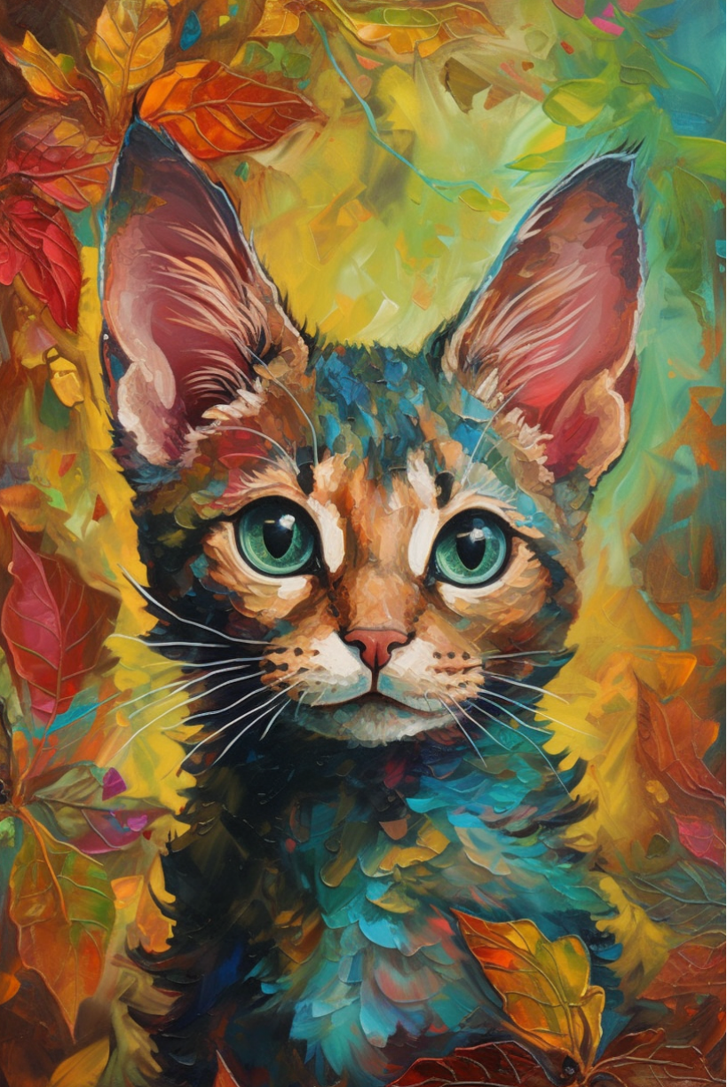 Poster Chaton coloré - Douce rêverie aux teintes éclatantes