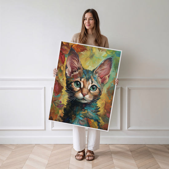 Poster Chaton coloré - Douce rêverie aux teintes éclatantes — Vierge - poster-femme-debout