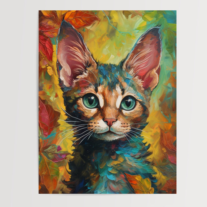 Poster Chaton coloré - Douce rêverie aux teintes éclatantes — Vierge - poster-presentation-produit