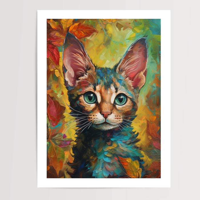 Poster Chaton coloré - Douce rêverie aux teintes éclatantes — Vierge - poster-presentation-produit — passe-partout blanc