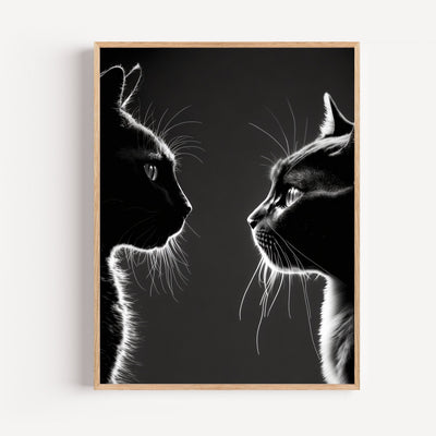 Katzen-Poster Schwarz – Zwei schwarze Katzen, die sich gegenüberstehen