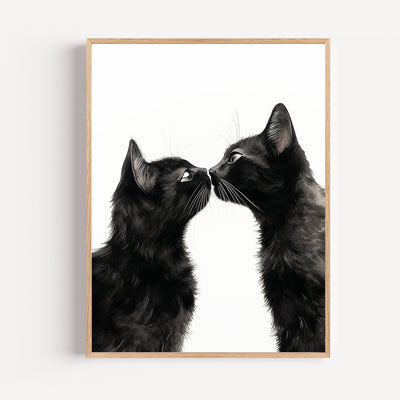 Katzenposter: Zwei schwarze Katzen im stillen Blickkontakt