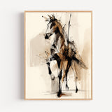Poster Cheval abstrait - Élan noir et beige en pleine course